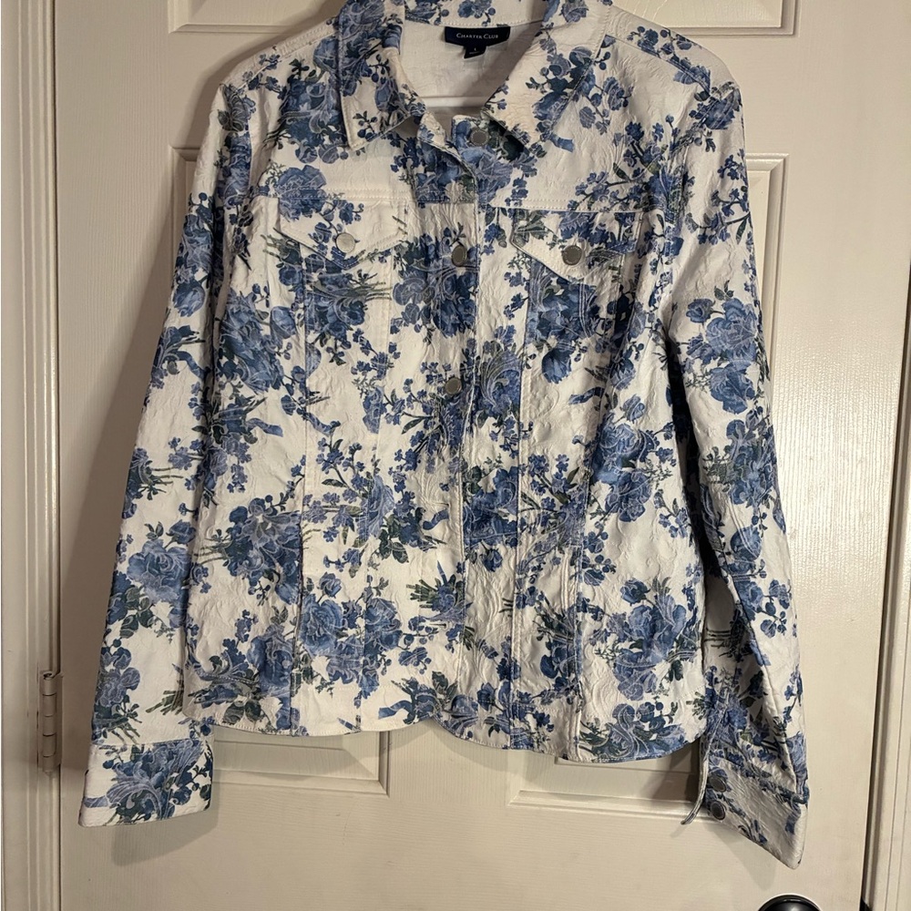 Charter Club Blue Floral Jean Jacket